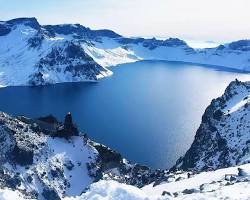 Heaven Lake Tianchi volcanic crater lake in winter